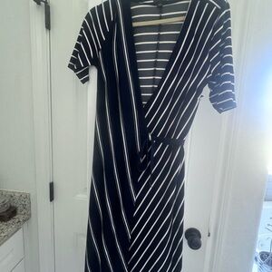 Ann Taylor Navy and White Striped Midi Dress